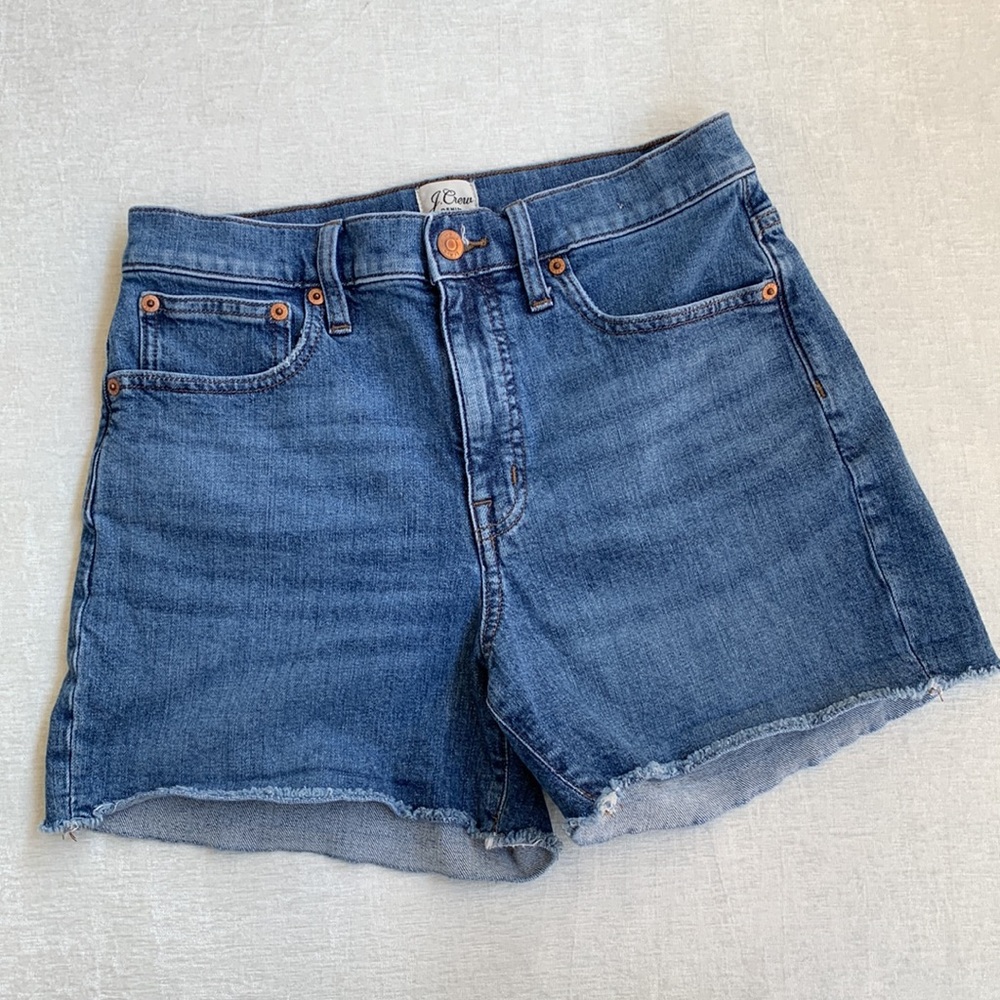 J. Crew High Rise Raw Hem Blue Jean Shorts